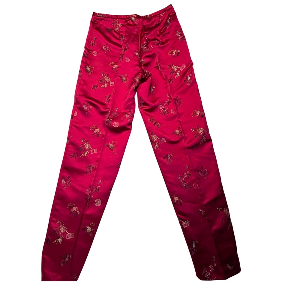 Vintage Cache Fuchsia Pink Chinoiserie Floral Satin Jacquard Pants Size 6 USA - Picture 2 of 12